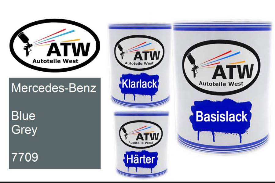 Mercedes-Benz, Blue Grey, 7709: 1L Lackdose + 1L Klarlack + 500ml Härter - Set, von ATW Autoteile West.